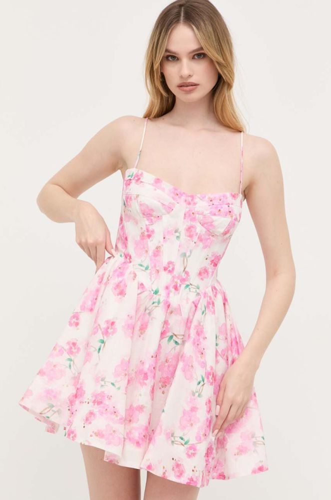 Сукня Bardot колір рожевий mini розкльошена (3320372)