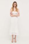 Сукня Bardot колір білий maxi облягаюча