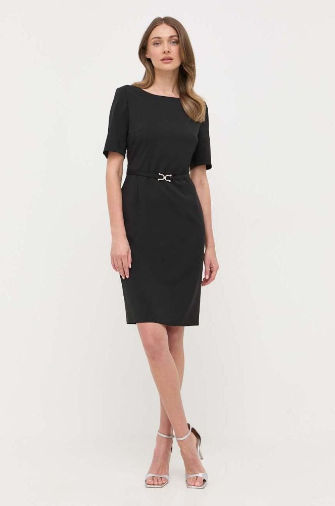 Вовняна сукня BOSS колір чорний mini облягаюча