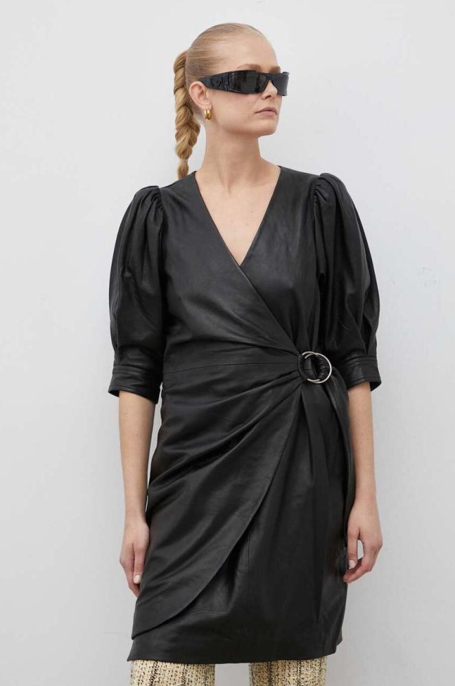 Шкіряна сукня 2NDDAY колір чорний mini пряма (3285611)
