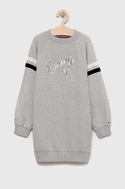 Дитяча бавовняна сукня Tommy Hilfiger колір сірий midi пряма