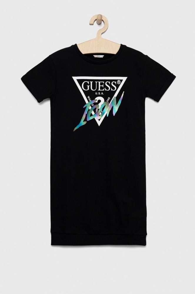 Дитяча бавовняна сукня Guess колір чорний mini пряма (2898118)