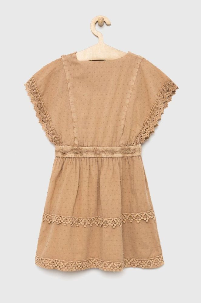 Дитяча бавовняна сукня Guess колір бежевий mini розкльошена фото 2