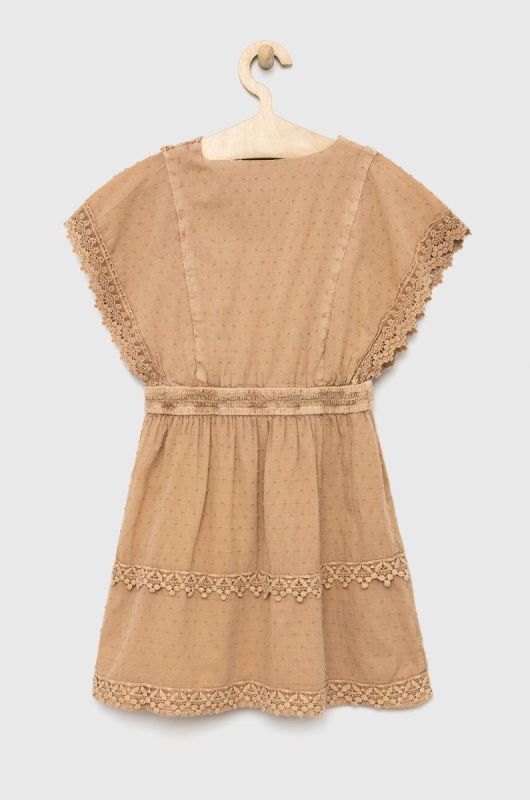 Дитяча бавовняна сукня Guess колір бежевий mini розкльошена фото 2