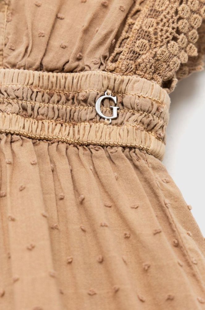Дитяча бавовняна сукня Guess колір бежевий mini розкльошена фото 3