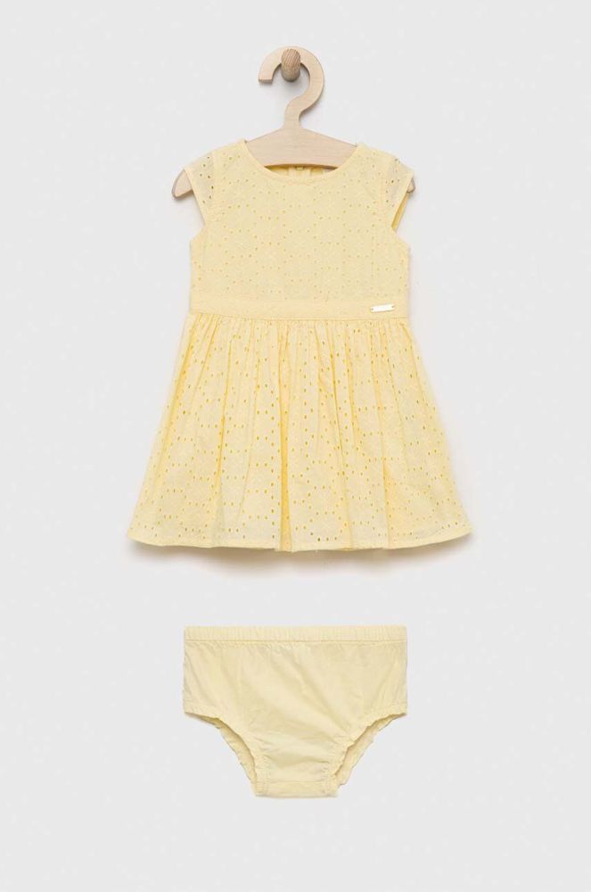 Дитяча бавовняна сукня Guess колір жовтий mini розкльошена