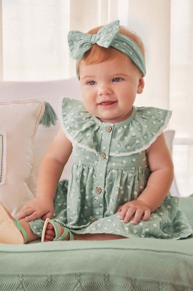 Дитяча бавовняна сукня Mayoral Newborn колір бірюзовий mini розкльошена (3163624) фото 2