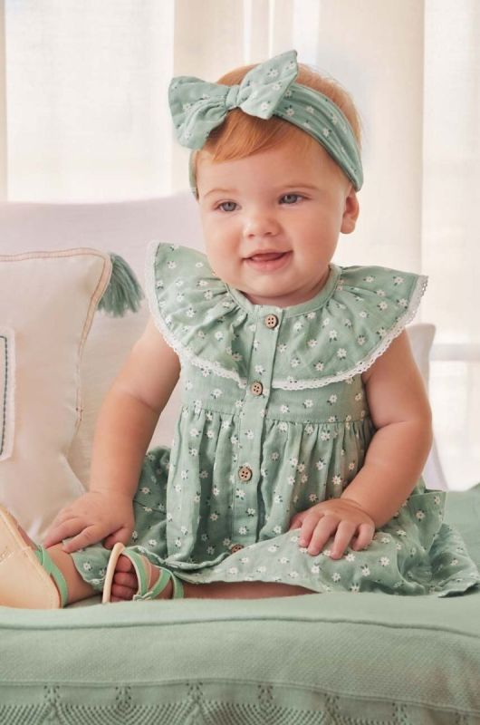 Дитяча бавовняна сукня Mayoral Newborn колір бірюзовий mini розкльошена (3163624) фото 2