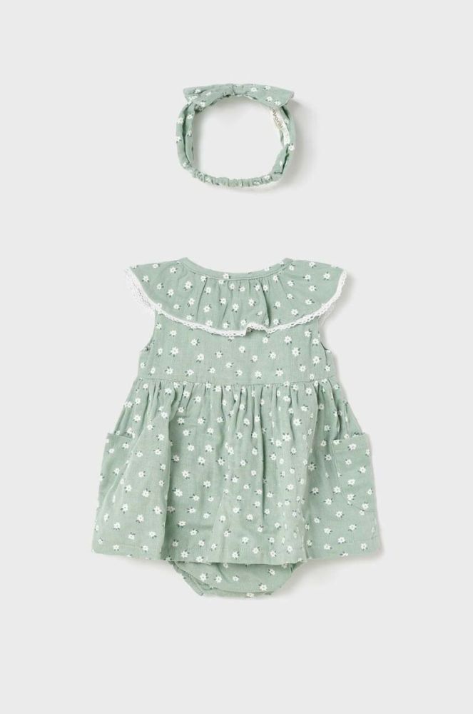 Дитяча бавовняна сукня Mayoral Newborn колір бірюзовий mini розкльошена (3163624) фото 4