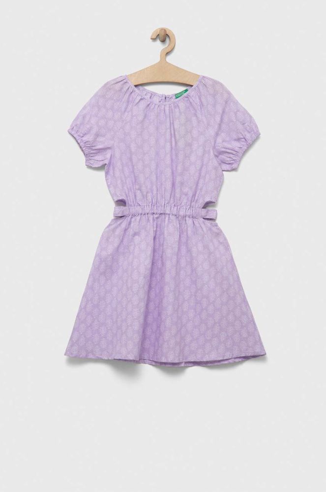 Дитяча льняна сукня United Colors of Benetton колір фіолетовий mini розкльошена (3248243)
