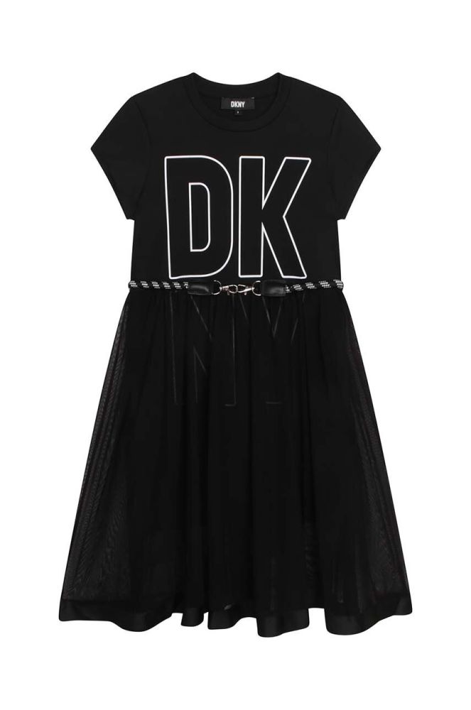 Дитяча сукня Dkny колір чорний midi розкльошена