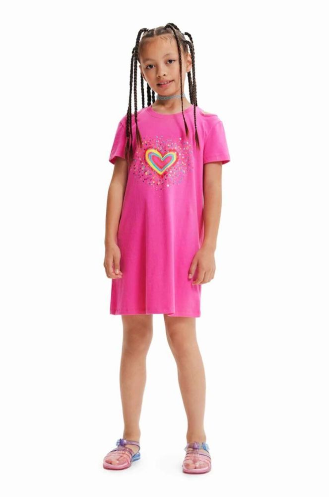 Дитяча бавовняна сукня Desigual колір рожевий mini пряма (3062449)