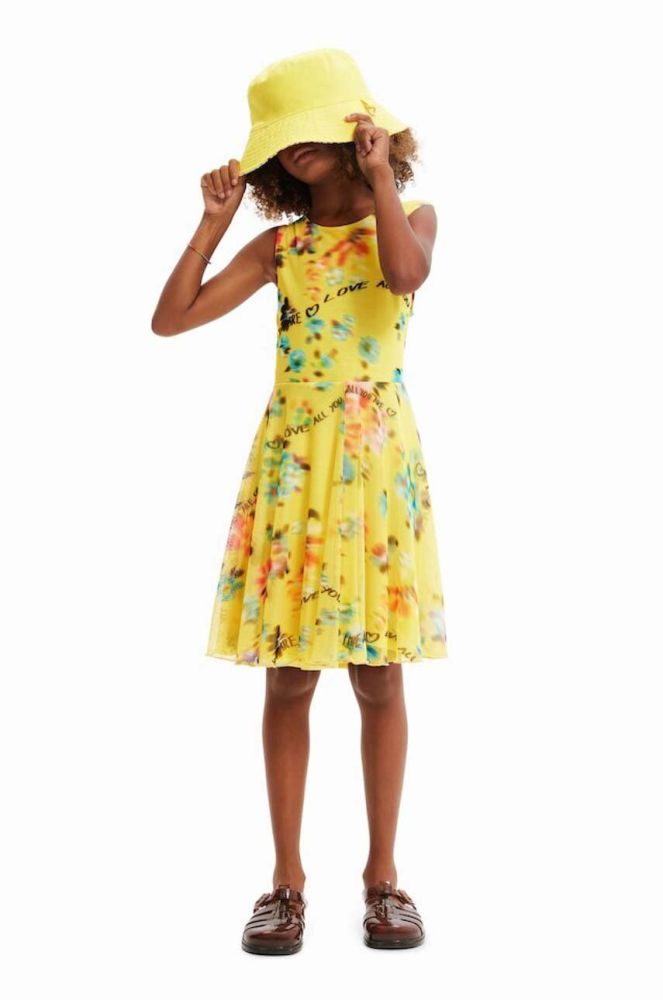 Дитяча бавовняна сукня Desigual колір жовтий mini розкльошена (3065156)