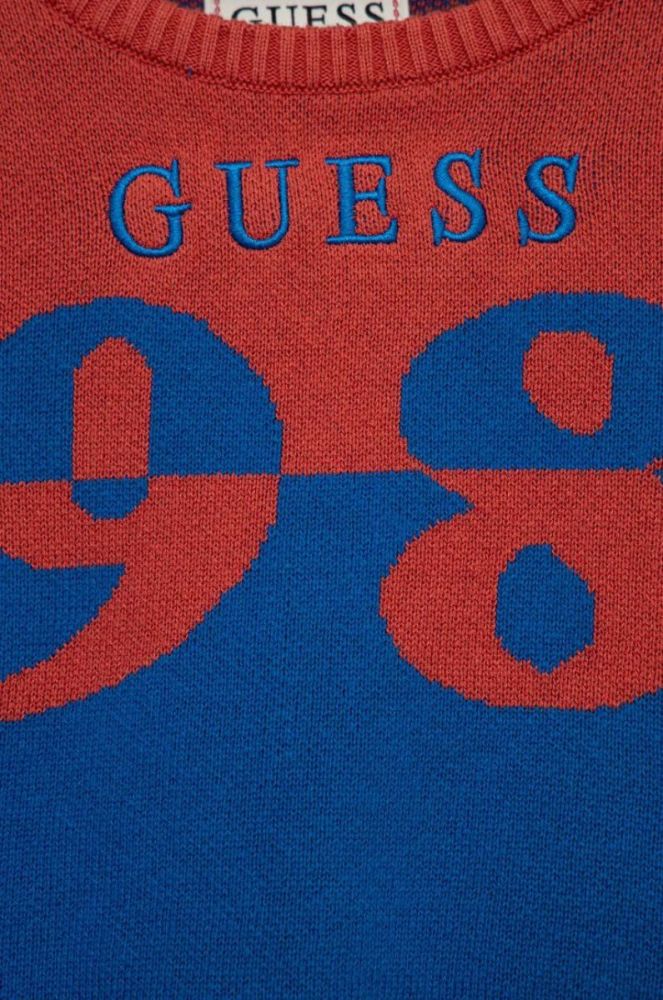 Дитячий бавовняний светр Guess колір червоний фото 3