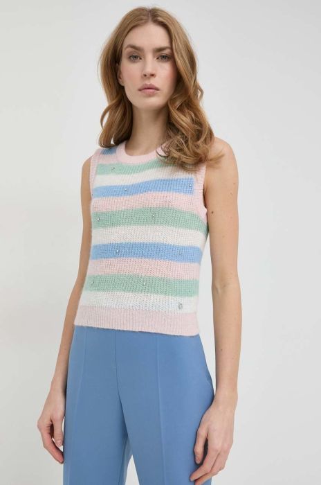 Жилетка з домішкою вовни Guess жіночий легкий колір барвистий