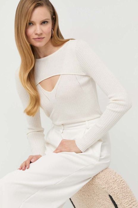 Лонгслів з домішкою шовку Guess жіночий колір бежевий легкий (2876515)