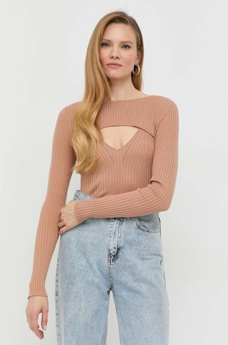 Лонгслів з домішкою шовку Guess жіночий колір бежевий легкий (2876402)