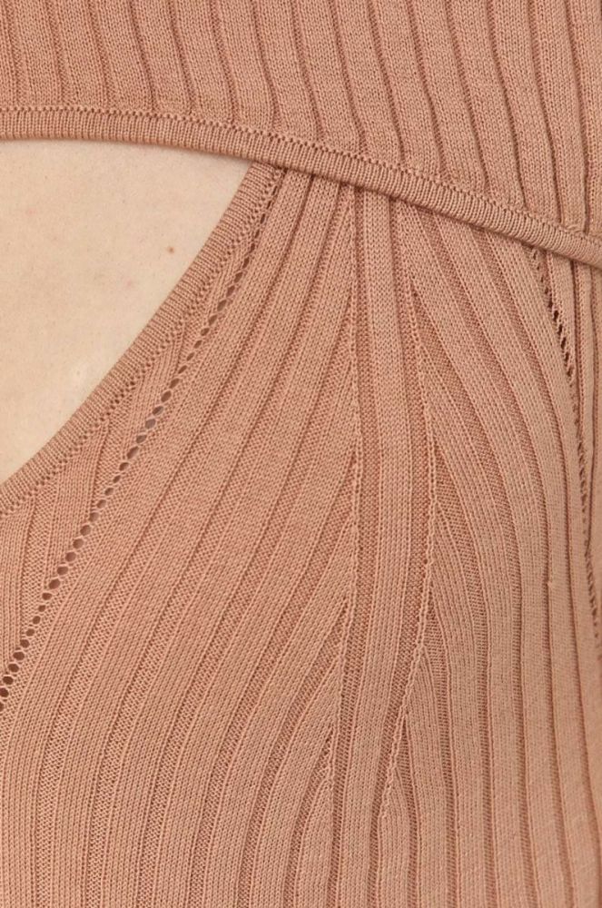 Лонгслів з домішкою шовку Guess жіночий колір бежевий легкий (2876402) фото 5