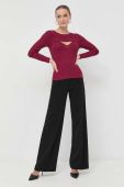 Лонгслів з домішкою шовку Guess жіночий колір бордовий легкий