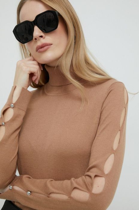 Светр з домішкою вовни Guess жіночий колір коричневий легкий гольф