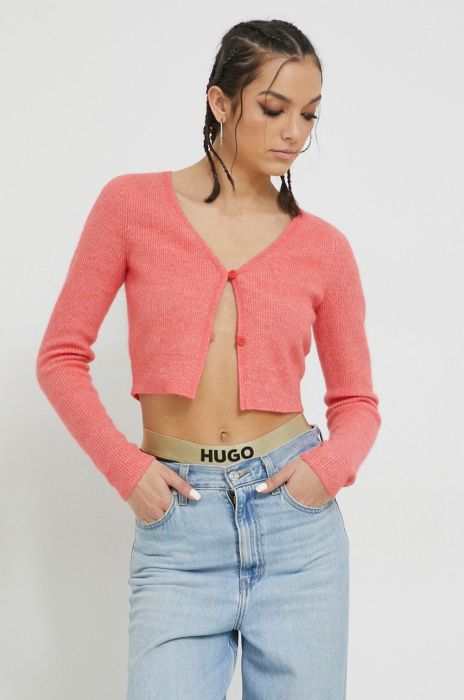 Вовняний кардиган HUGO жіночий колір помаранчевий легкий