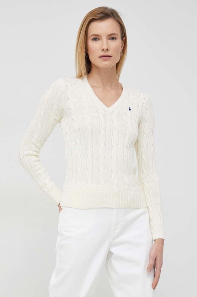 Бавовняний светр Polo Ralph Lauren колір бежевий легкий фото 4