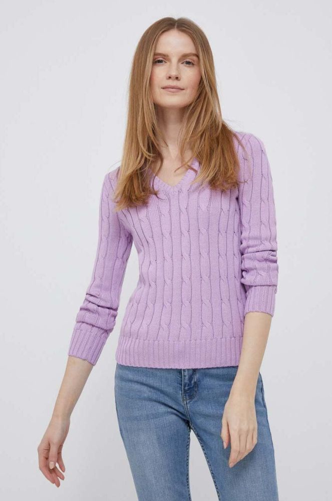 Бавовняний светр Polo Ralph Lauren жіночий колір фіолетовий легкий