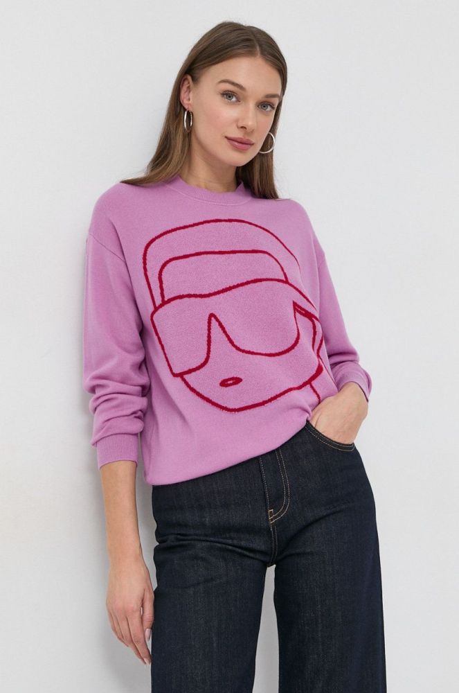 Вовняний светр Karl Lagerfeld жіночий колір рожевий легкий