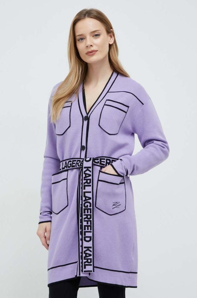 Кардиган з домішкою вовни Karl Lagerfeld жіночий колір фіолетовий