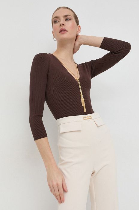 Светр з домішкою шовку Elisabetta Franchi жіночий колір коричневий легкий