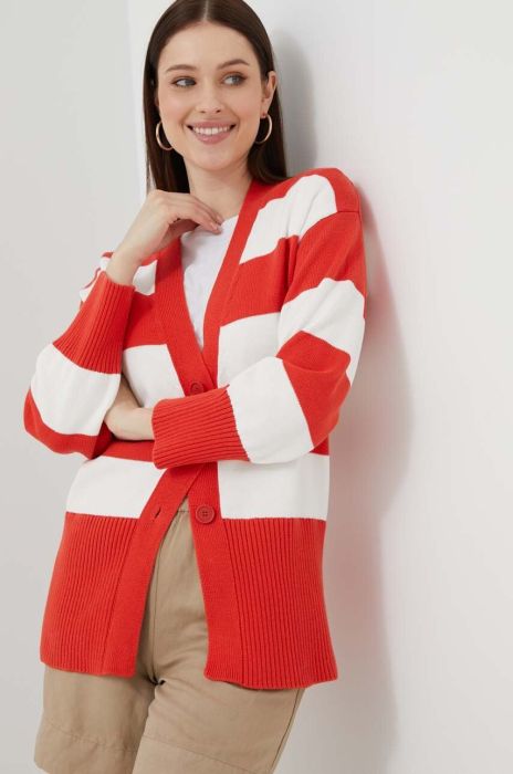 Бавовняний кардиган United Colors of Benetton колір червоний