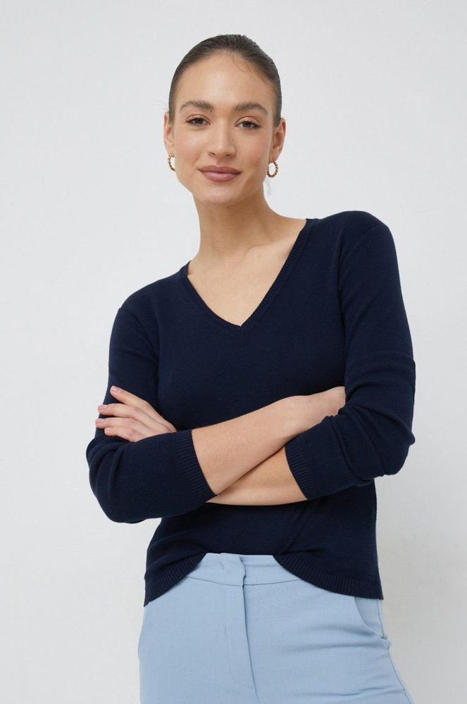 Бавовняний светр United Colors of Benetton жіночий колір синій легкий (2929884)