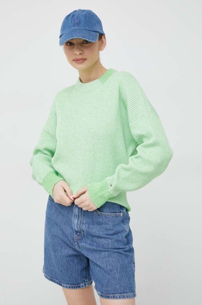 Бавовняний светр Tommy Hilfiger колір зелений
