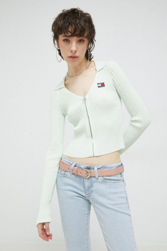 Джемпер Tommy Jeans жіночий колір зелений легкий фото 4