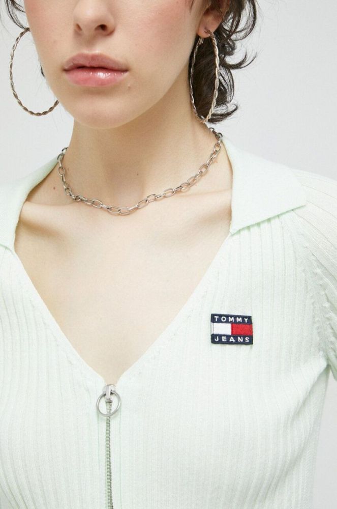 Джемпер Tommy Jeans жіночий колір зелений легкий фото 5