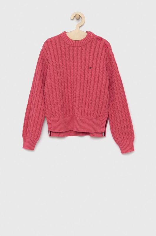 Дитячий бавовняний светр Tommy Hilfiger колір рожевий теплий