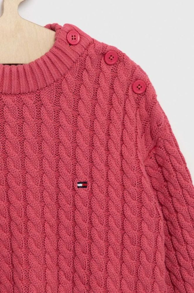 Дитячий бавовняний светр Tommy Hilfiger колір рожевий теплий фото 3