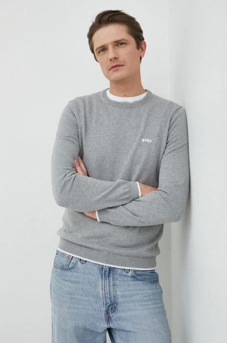 Бавовняний светр BOSS BOSS GREEN чоловічий колір сірий легкий