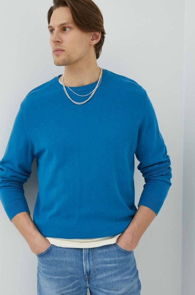 Бавовняний светр Wrangler легкий колір блакитний