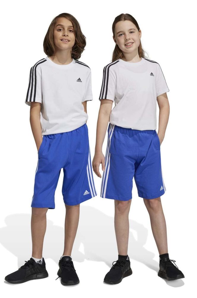 Дитячі бавовняні шорти adidas U 3S KN регульована талія колір блакитний