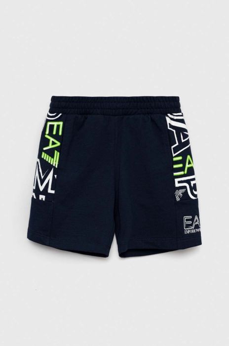 Дитячі бавовняні шорти EA7 Emporio Armani колір синій регульована талія (3074993)