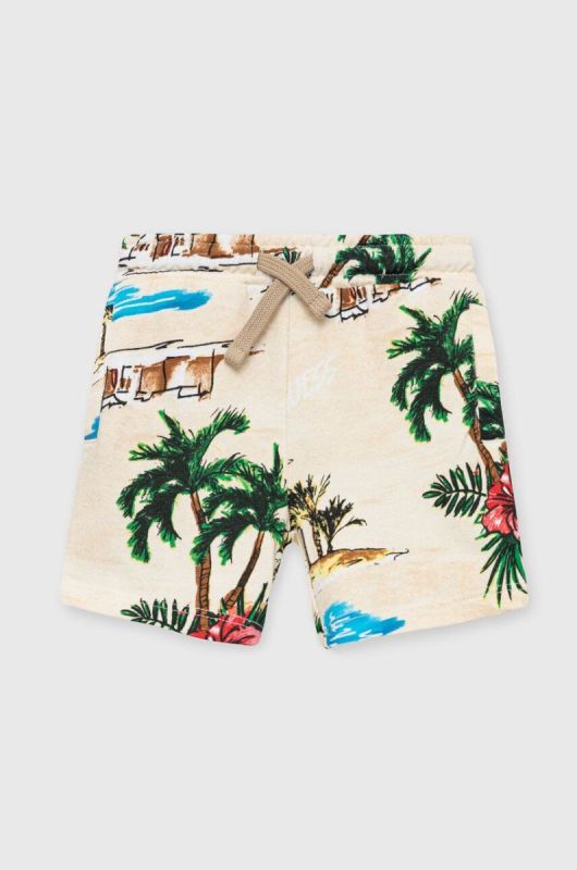 Дитячі бавовняні шорти Guess колір бежевий регульована талія (3136609)