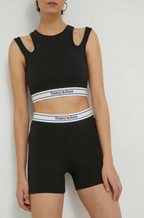 Шорти Tommy Jeans жіночі колір чорний однотонні висока посадка (2955624)