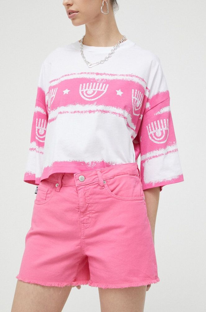 Джинсові шорти Love Moschino жіночі колір рожевий однотонні висока посадка