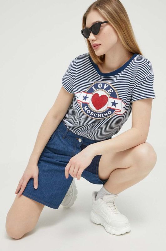 Джинсові шорти Love Moschino жіночі візерунок висока посадка колір блакитний (3196230) фото 2
