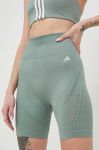 Шорти для йоги adidas Performance Aeroknit 2.0 Жіночі колір зелений однотонні висока посадка Шорти для йоги adidas Performance Aeroknit 2.0 Жіночі колір зелений однотонні висока посадка