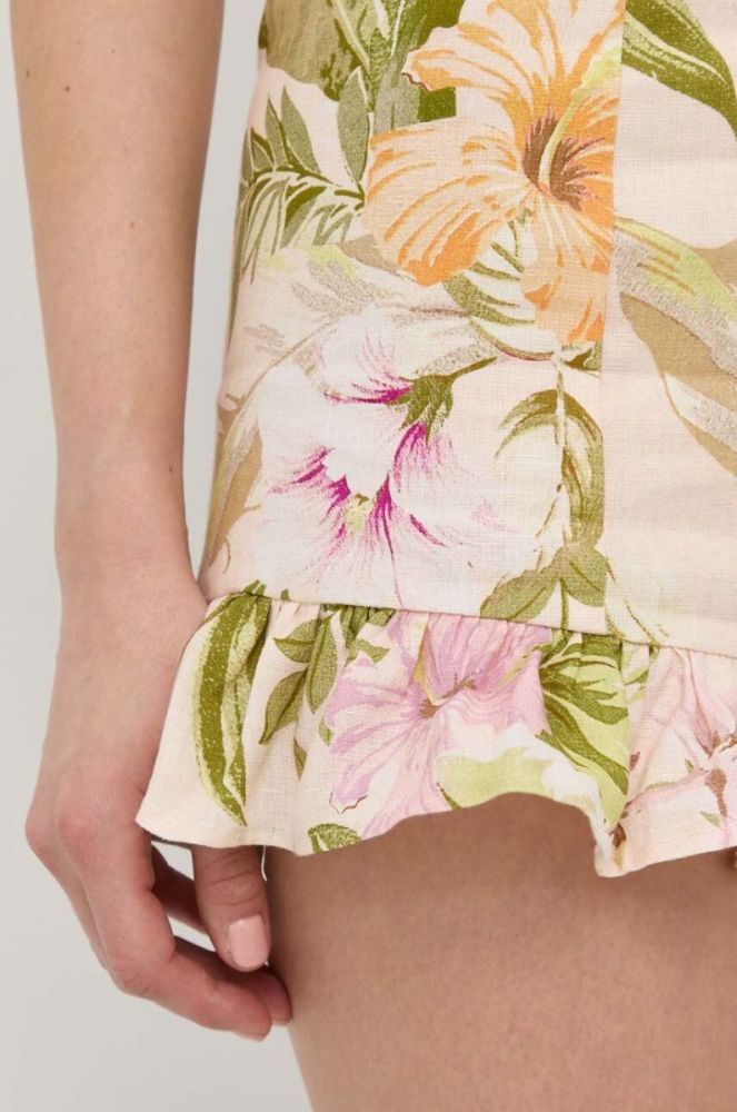 Лляні шорти Guess жіночі колір бежевий візерунок висока посадка фото 5