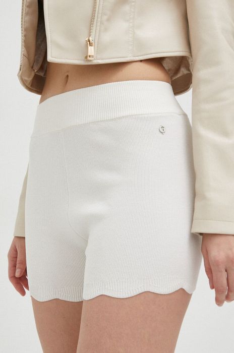 Шорти Guess жіночі колір бежевий однотонні висока посадка (3083226)