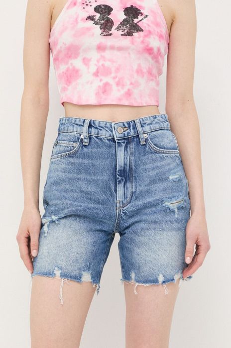 Джинсові шорти Guess жіночі однотонні висока посадка колір блакитний (3188794)