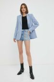 Джинсові шорти Guess жіночі з аплікацією висока посадка колір блакитний